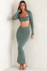 Flared Hem Maxi Skirt in Green