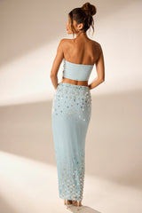 Hand Embellished Maxi Skirt in Blue