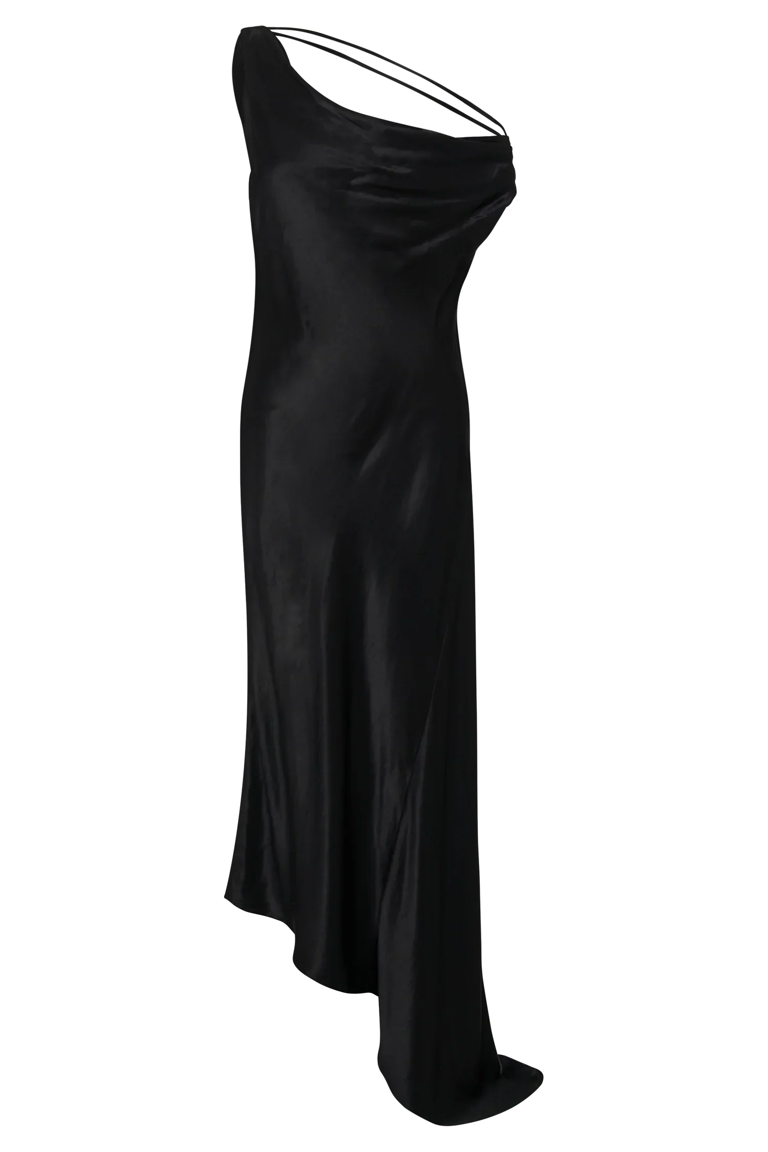 Yvette Slip Maxi Dress With Asymmetrical Hem - Black