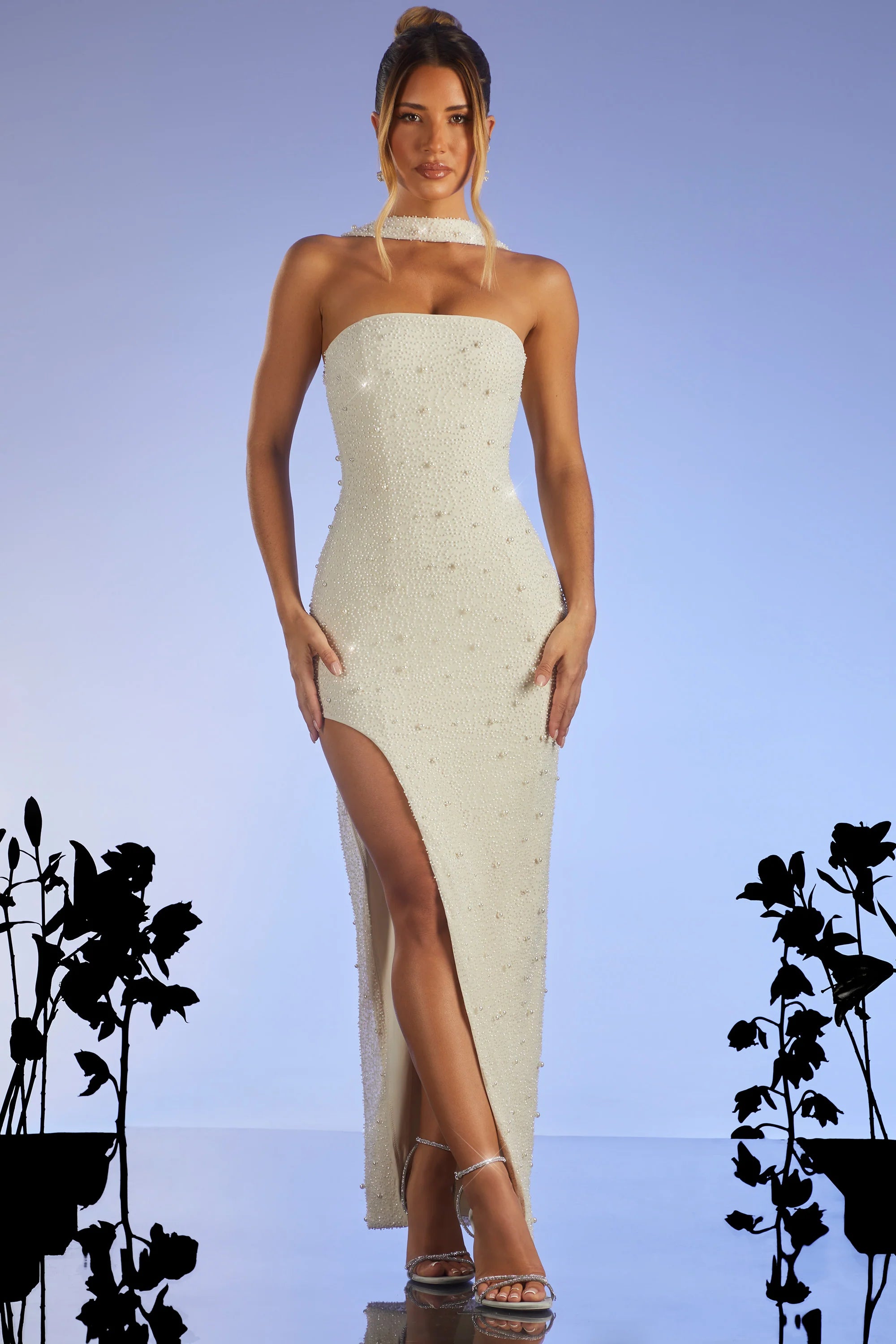 Embellished Bandeau Maxi Dress in Ivory