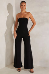 Bandeau-Jumpsuit mit weitem Bein in Schwarz