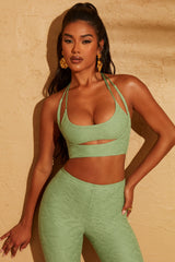 Double Layered Cut Out Crop Top in Green