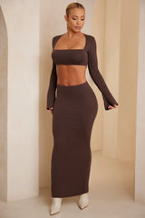 Low Rise Bodycon Maxirock in Schokolade