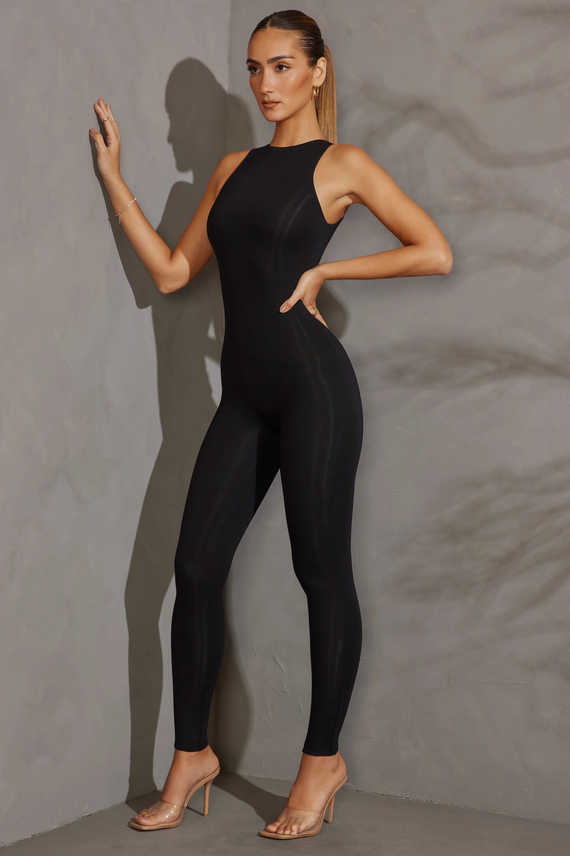 Racer Neck Jumpsuit in Black