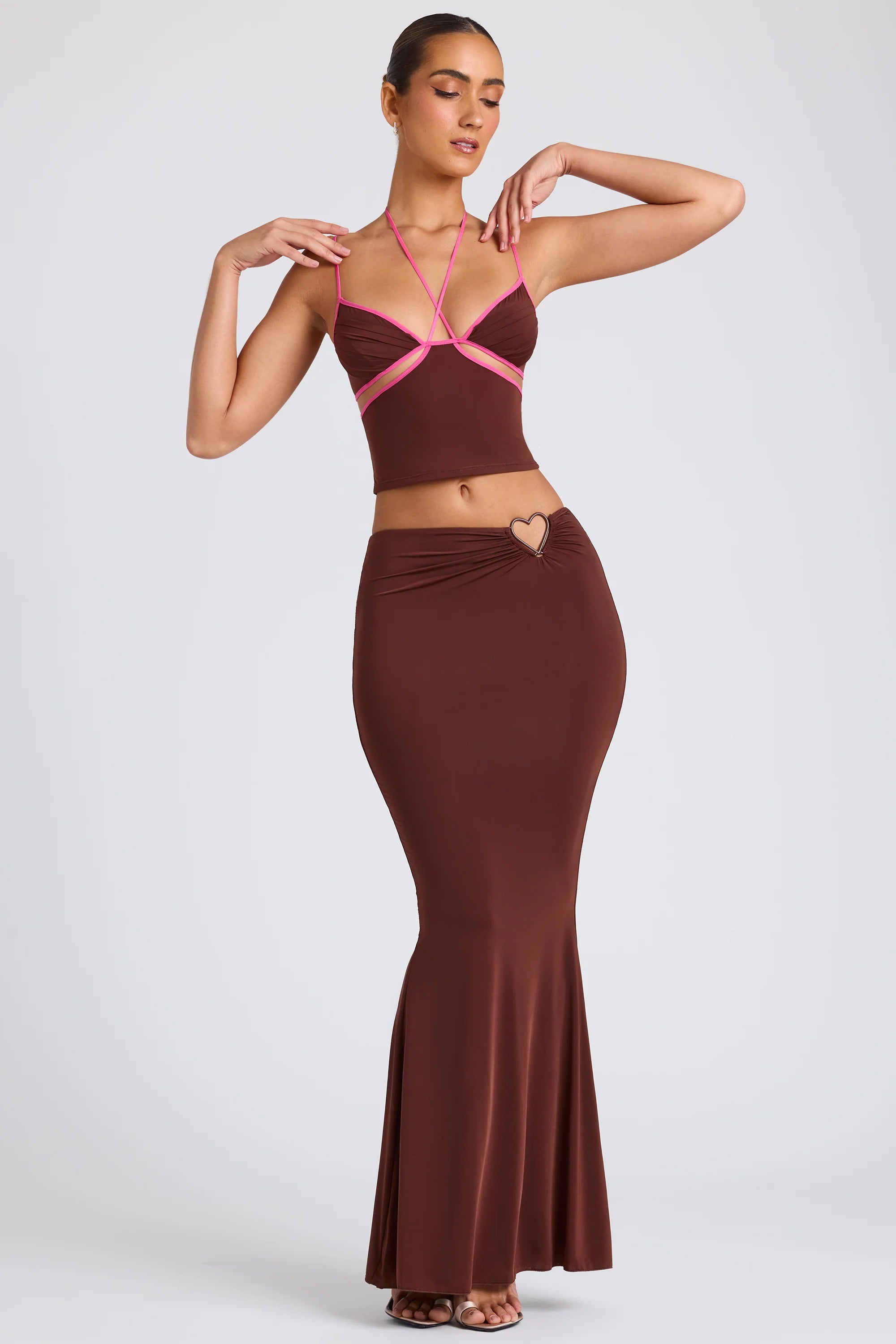 Mid Rise Maxi Skirt in Chocolate Brown