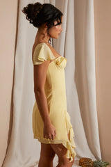 Asymmetric Draped Mini Dress in Yellow