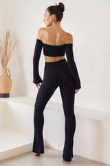 High Waist Split Flare Leggings in Black