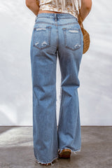 Destroyed Open Knee Wide Leg Jeans