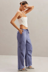 Wide Leg Cargo Trousers in Dusty Blue