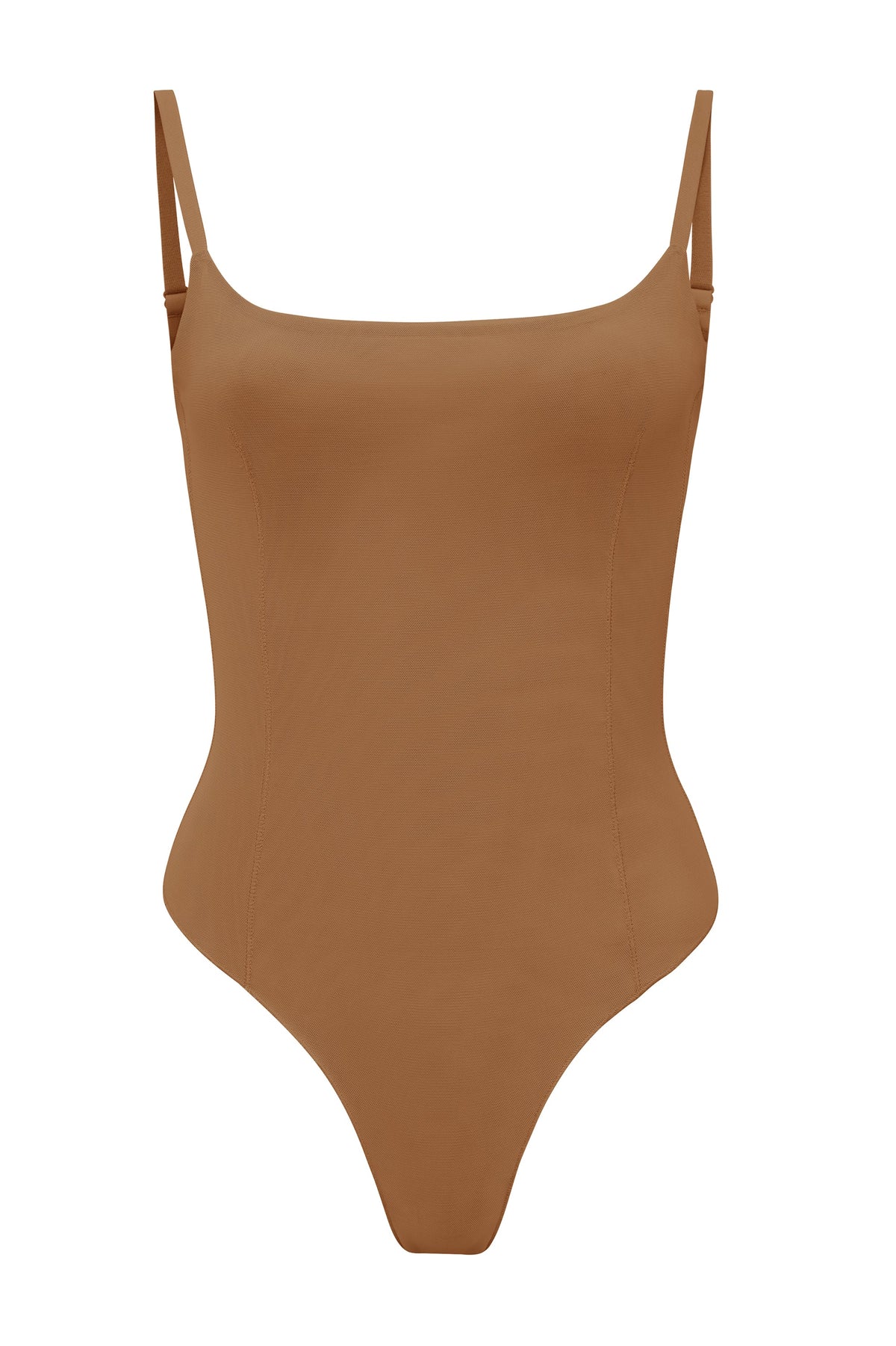 Weicher Mesh-Bodysuit in Mandel