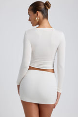 Modal Ruched Long-Sleeve Top in White