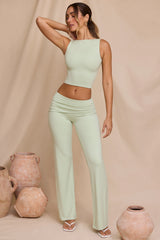 Mid Rise Straight Leg Trousers in Light Sage