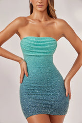 Embellished Strapless Mini Dress in Blue Ombr¨¦