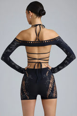 Embellished Cropped Shrug in Black