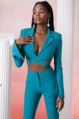 Cropped Blazer in Teal