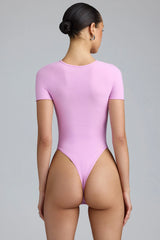 Lace-Up Bodysuit in Violet Pink