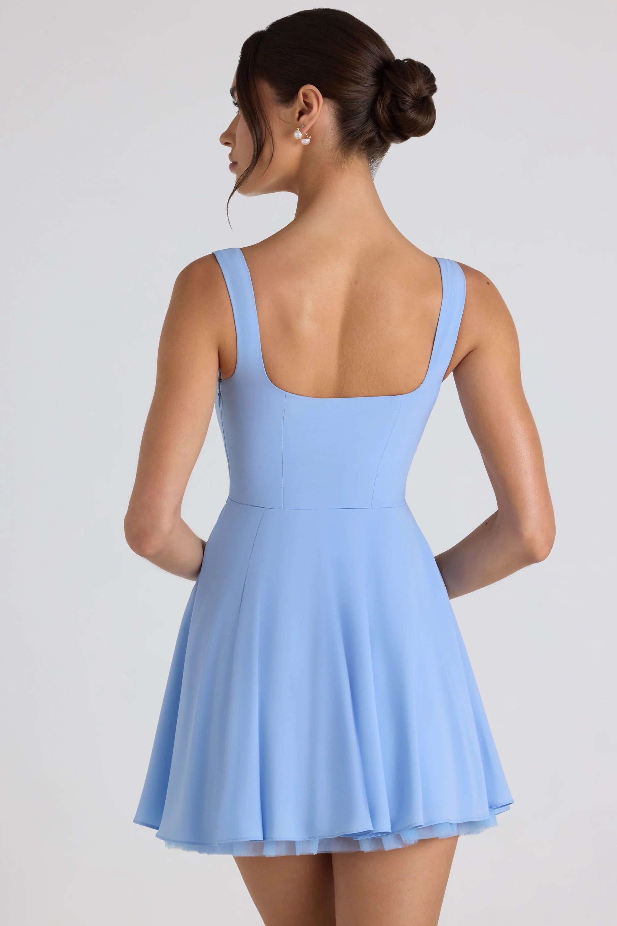 Tie-Detail A-Line Micro Mini Dress in Sky Blue