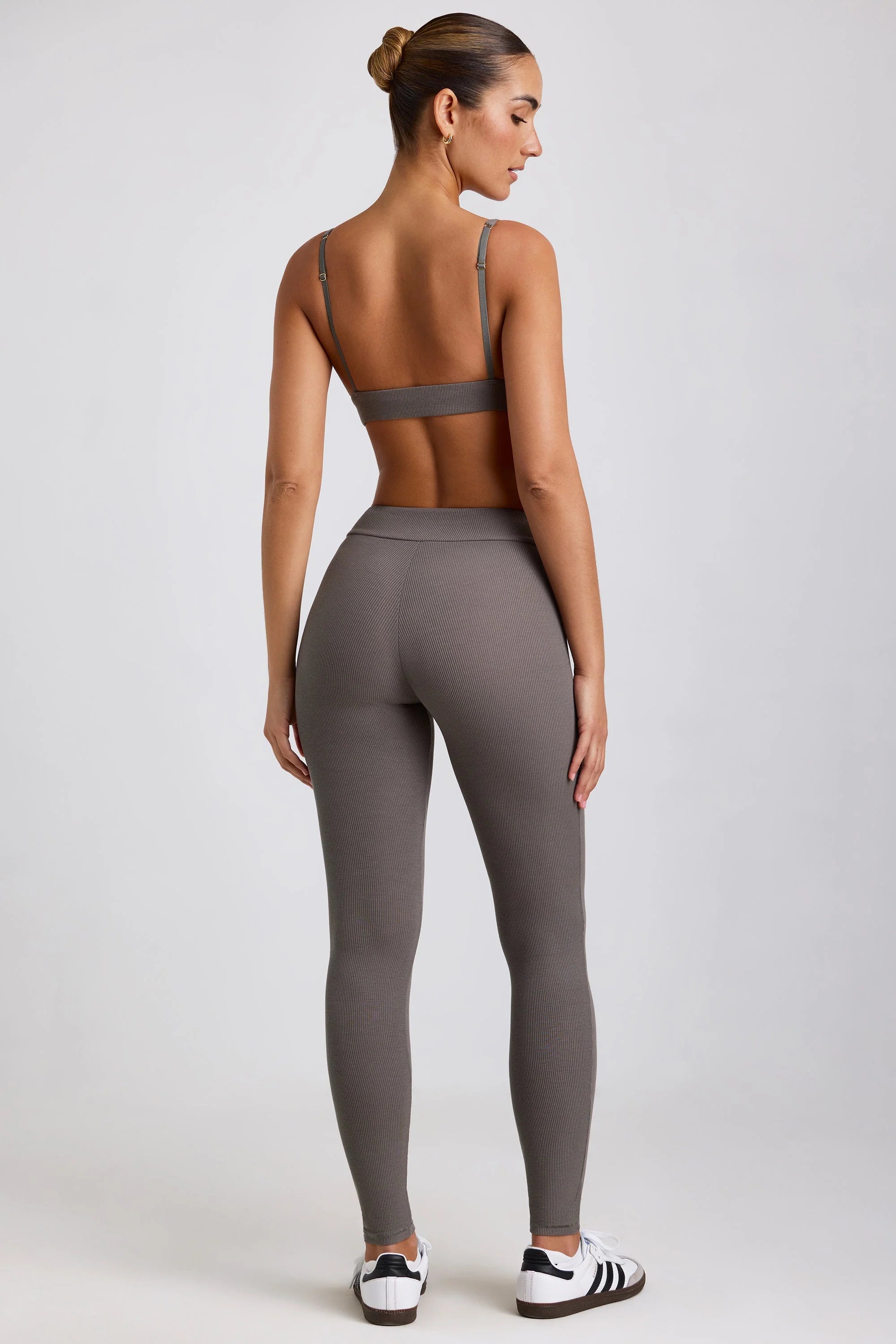 Leggings a vita alta in modal a costine in grigio