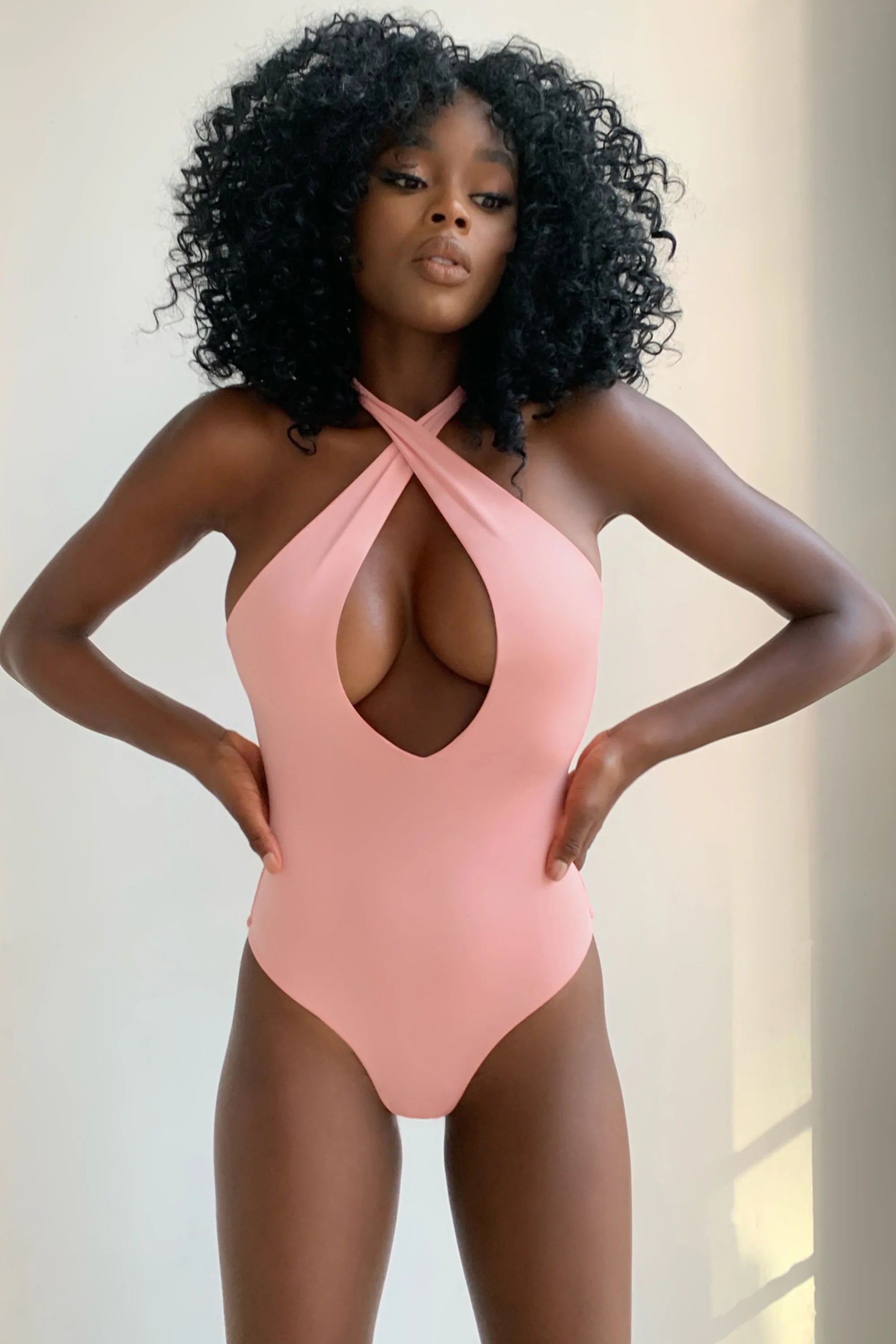 Cross Front Bodysuit in Blush