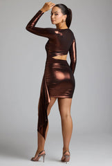 Minikleid aus Metallic-Jersey mit Cut-outs in Kupferbronze