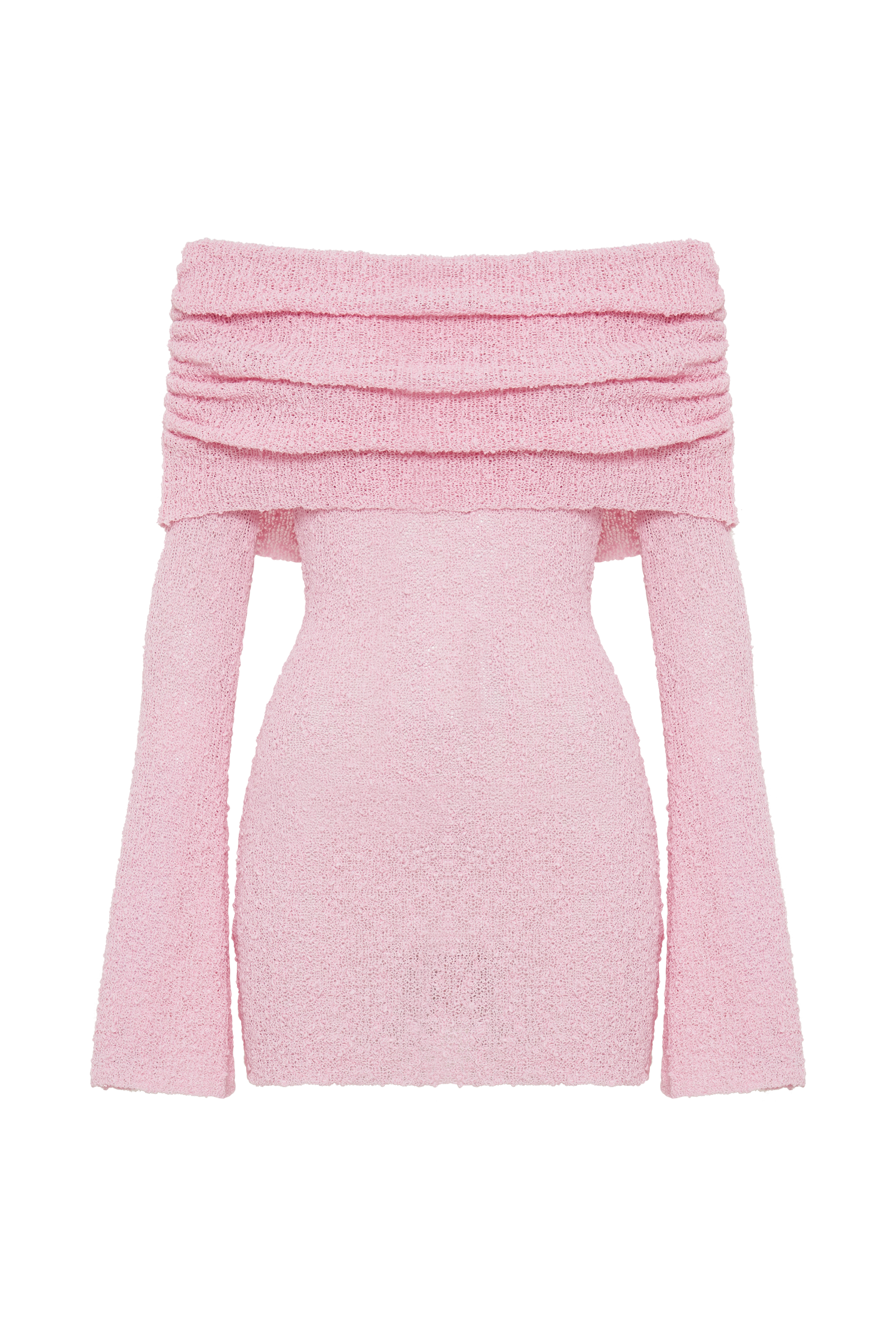 Marisol Off Shoulder Boucle Mini Dress - Baby Pink