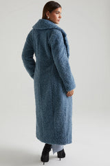 Cappotto lungo in shearling in blu