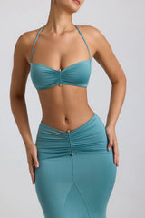 Slinky Jersey Hardware Detail Halterneck Bralette in Sea Green