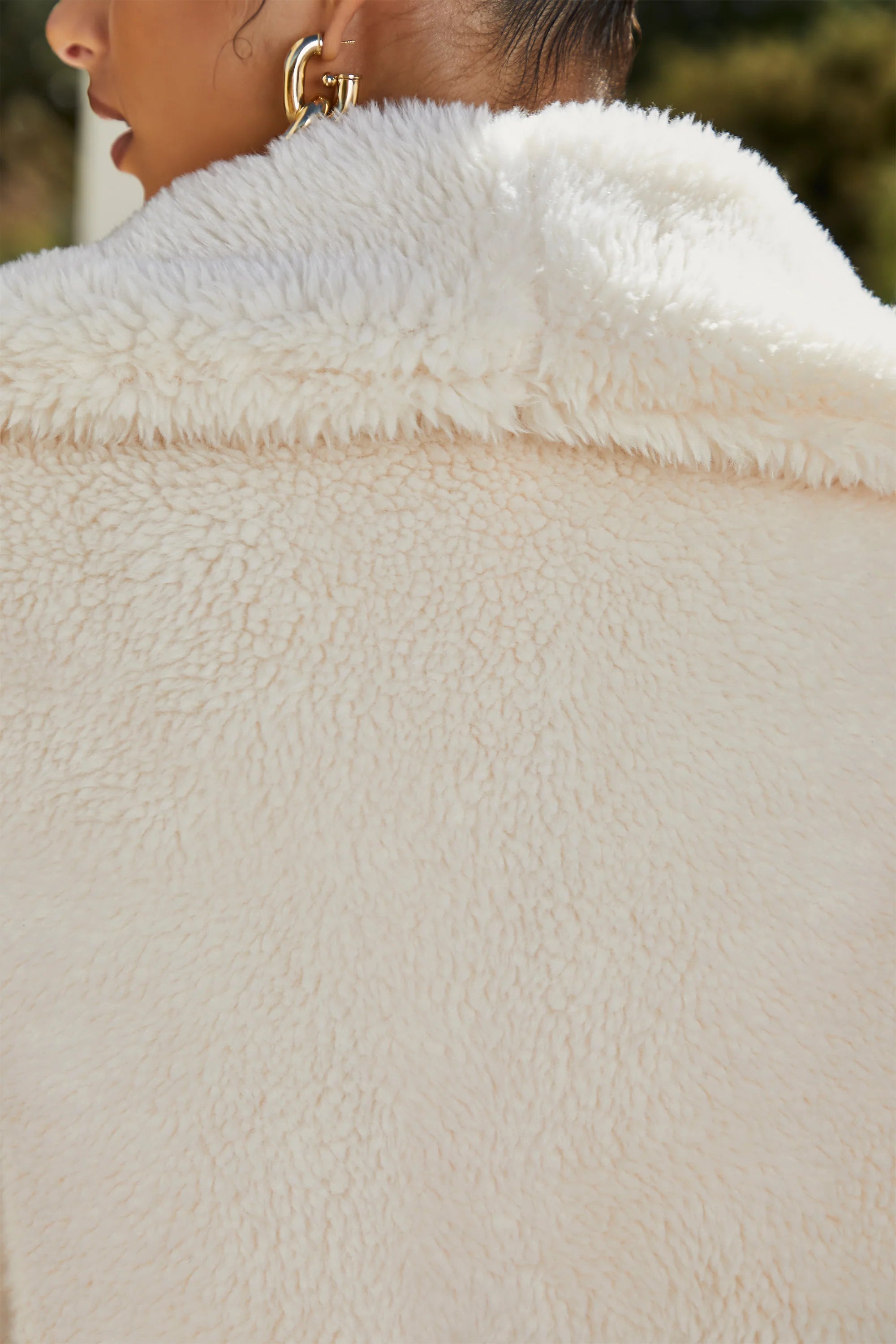 Shawl Collar Teddy Coat in Ivory