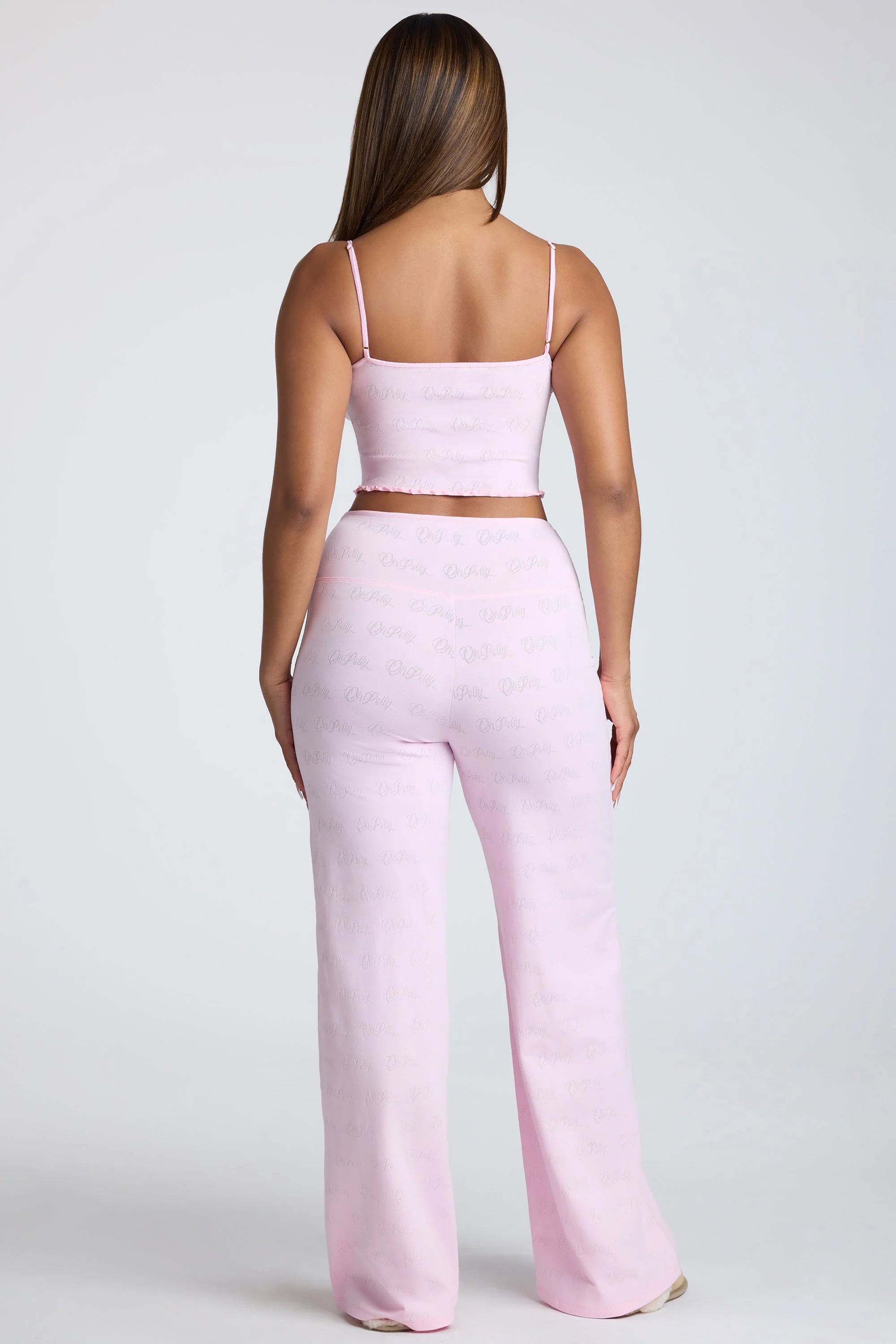 Mid Rise Straight Leg Pointelle Trousers in Baby Pink