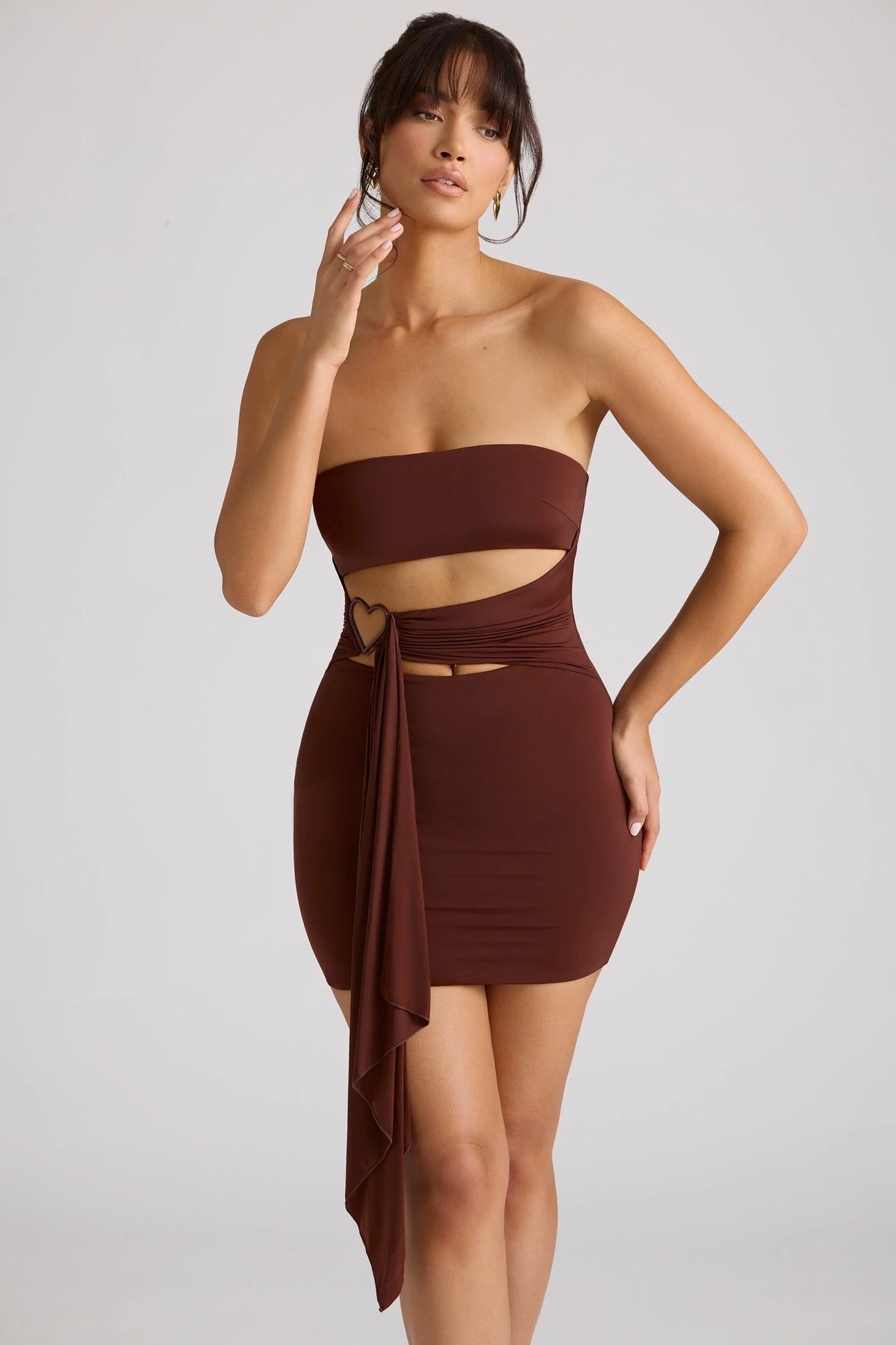 Bandeau Mini Dress in Chocolate Brown