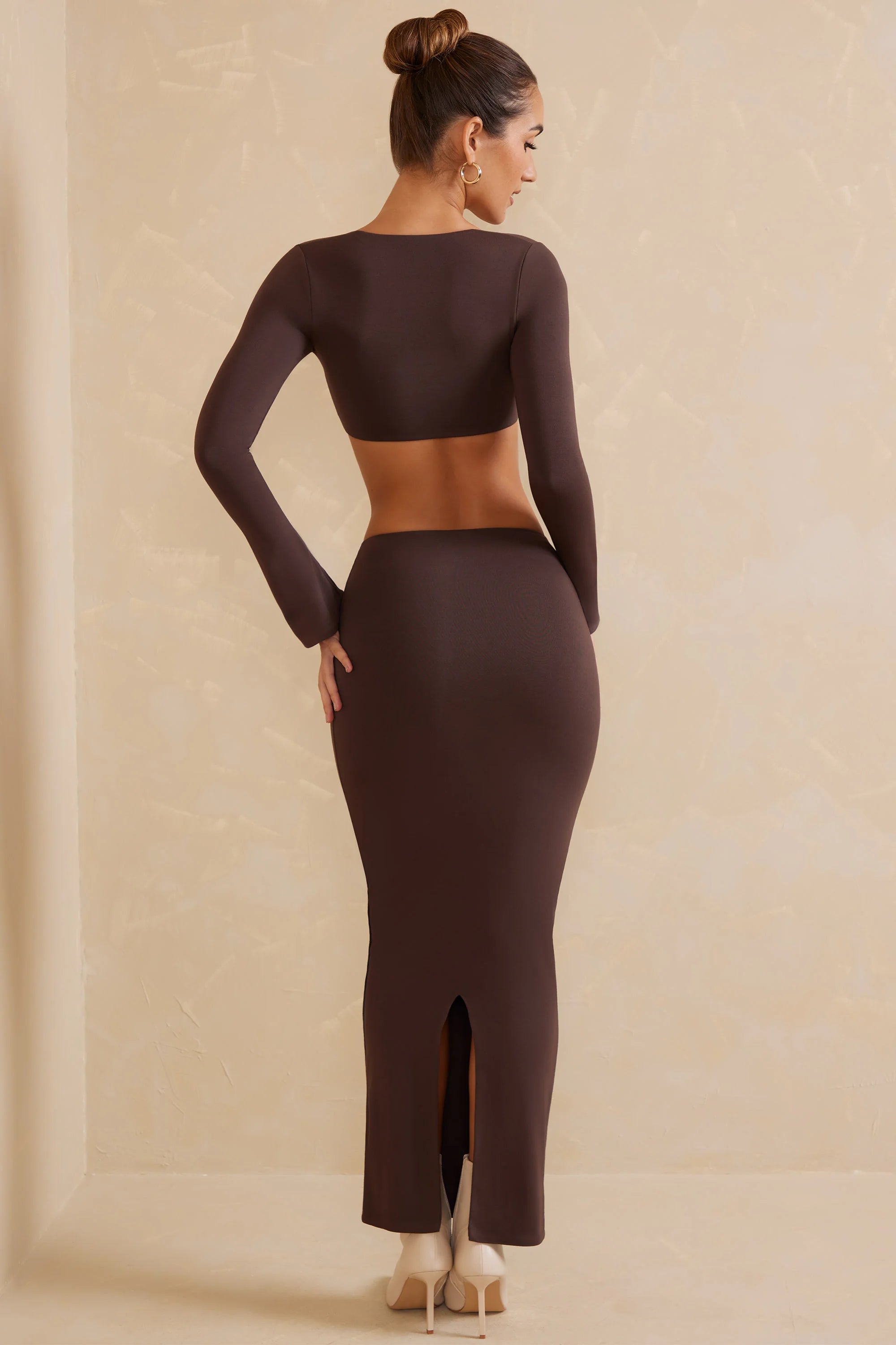 Low Rise Bodycon Maxi Skirt in Chocolate