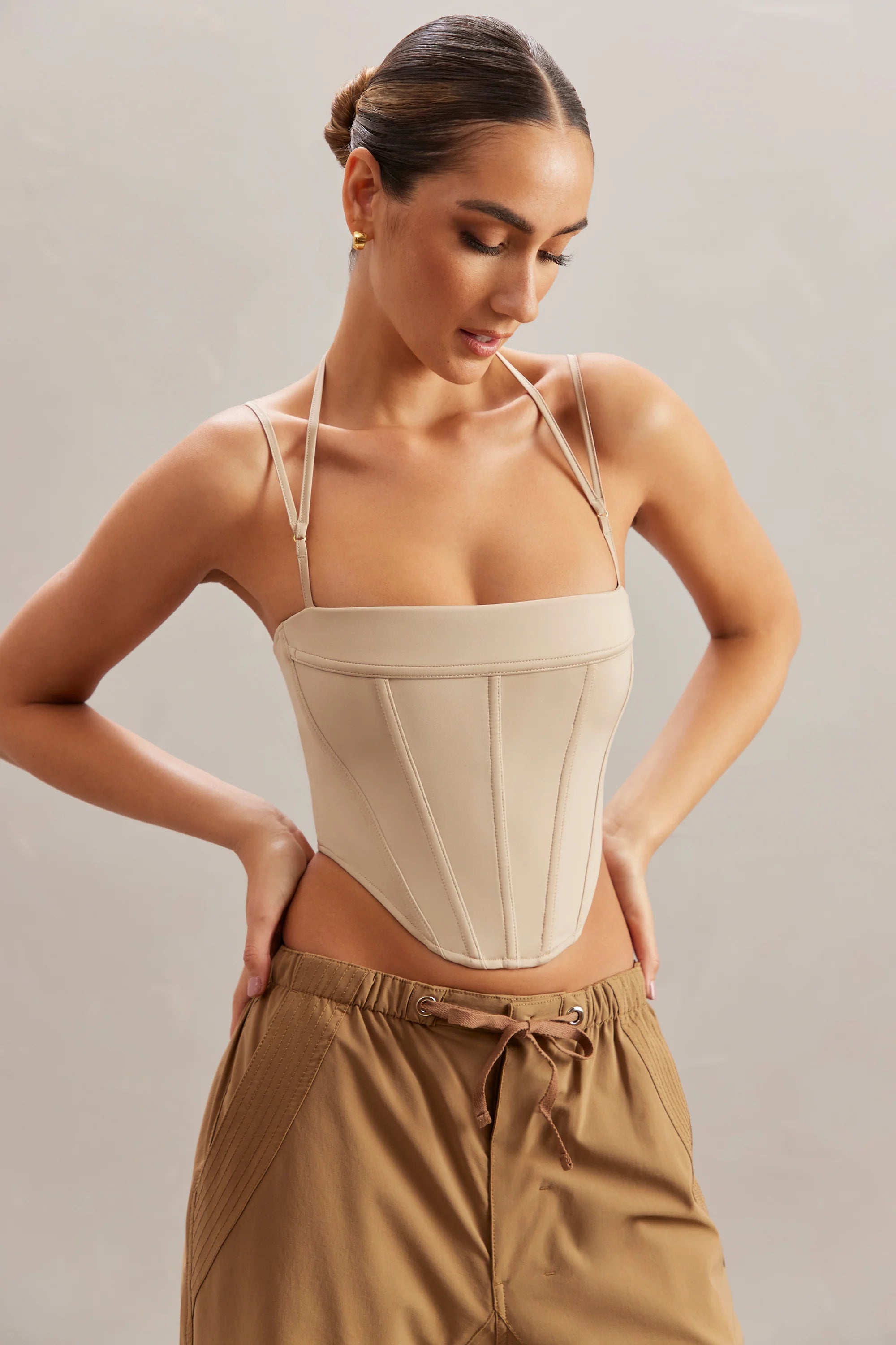 Square Neck Corset Top in Stone