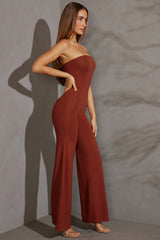 Bandeau-Jumpsuit mit weitem Bein in Ziegelrot