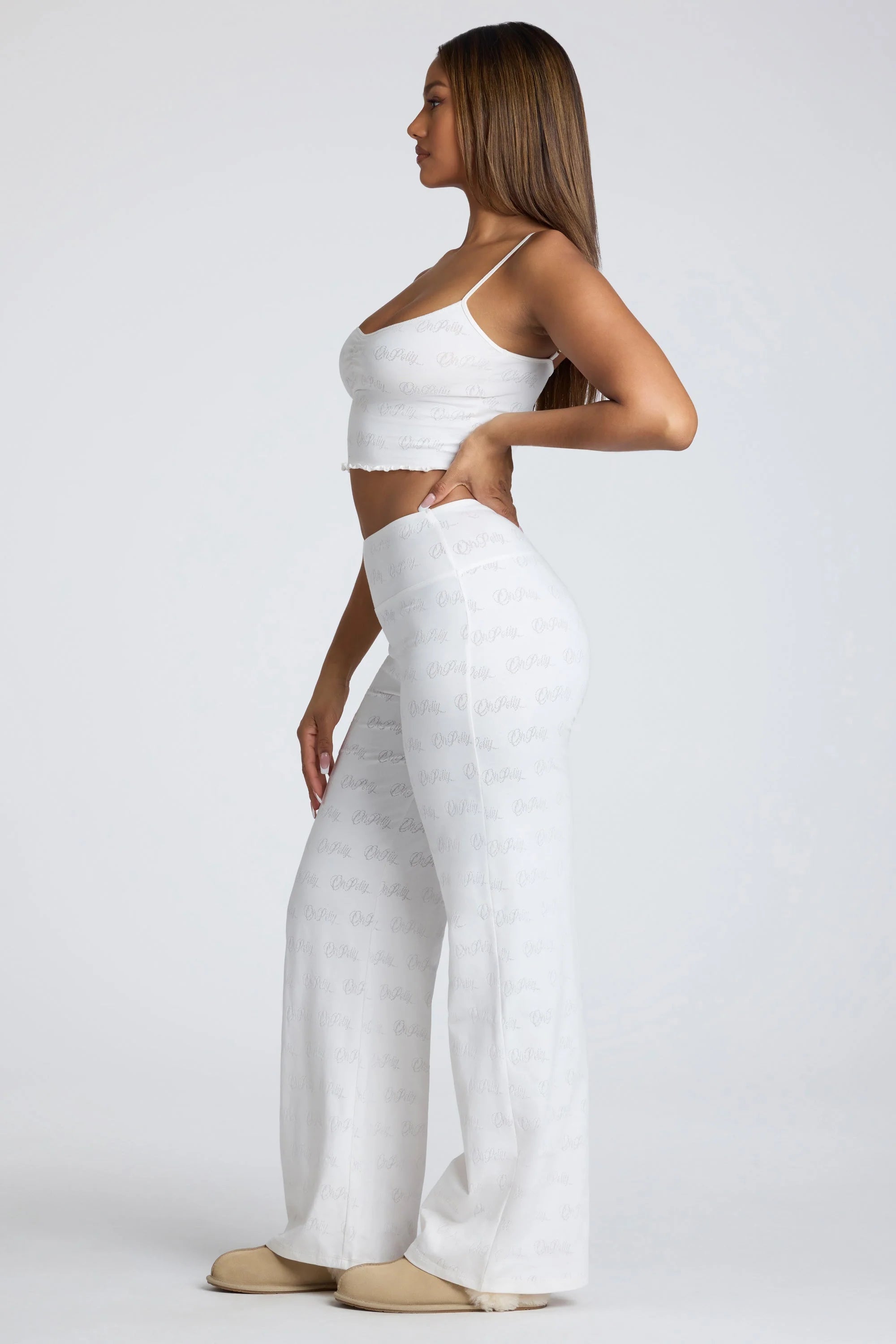 Strappy Ruched Pointelle Crop Top in White