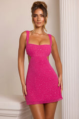 Embellished Cut Out Mini Dress in Fuchsia