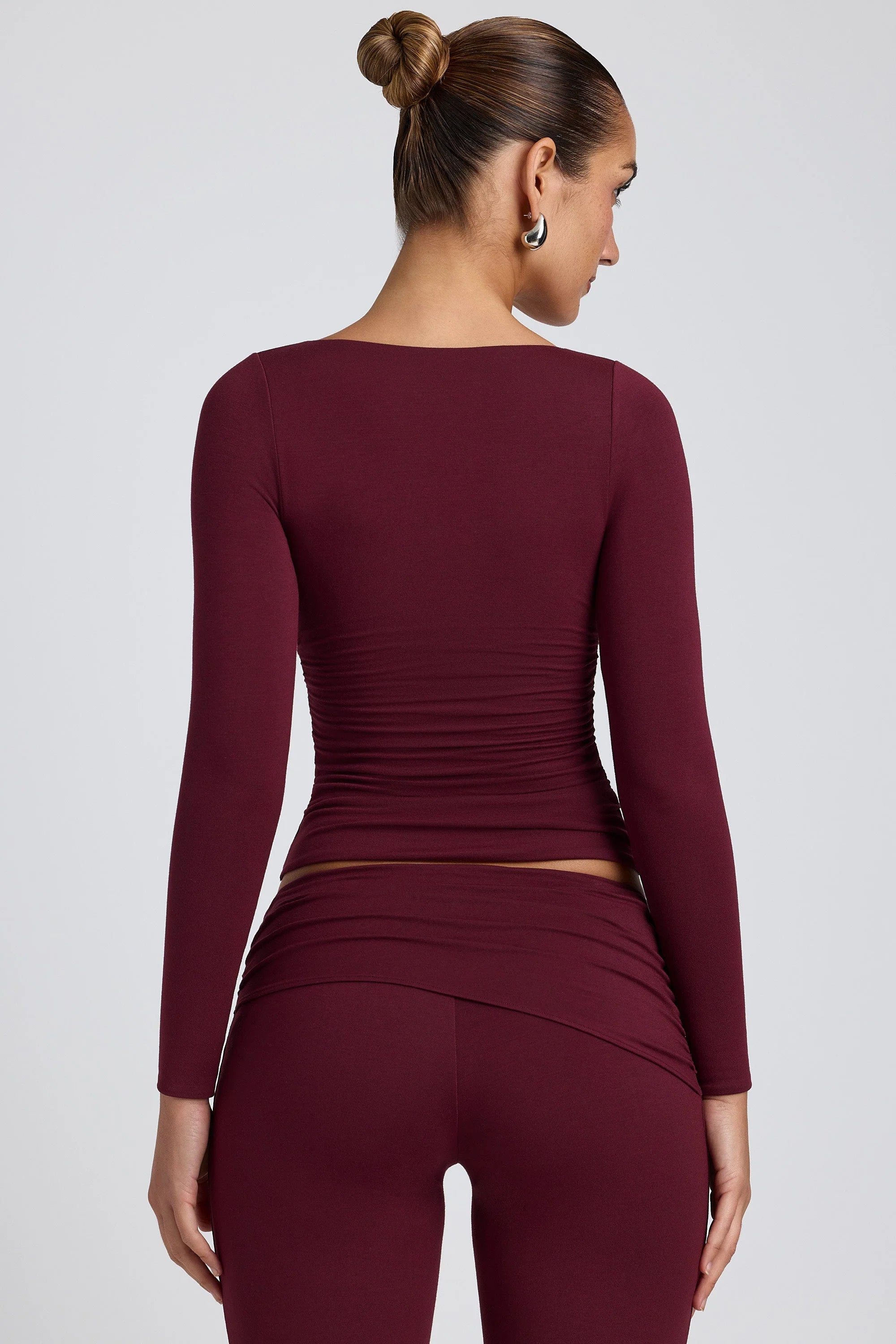 Modal Ruched Long-Sleeve Top in Plum