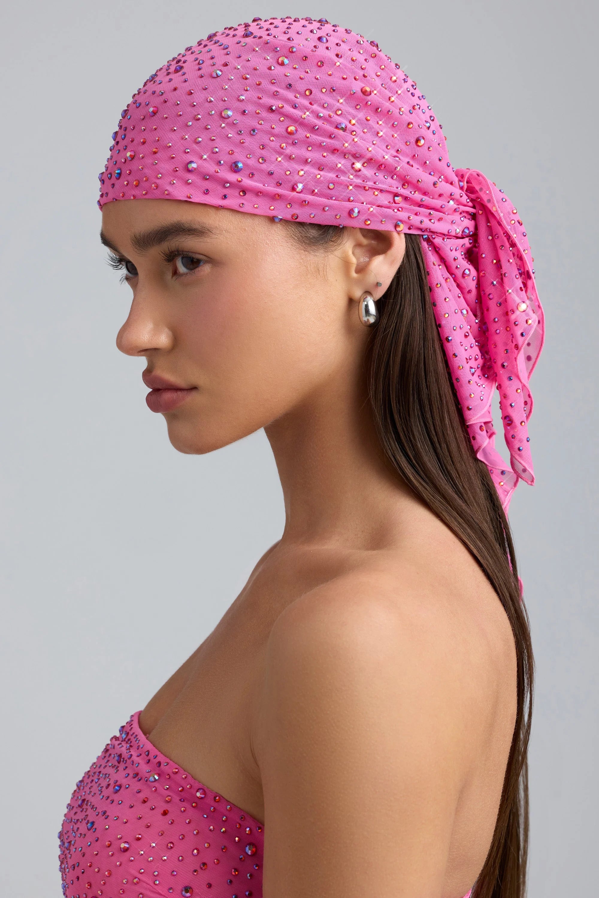 Foulard in rete decorato in rosa Bubblegum