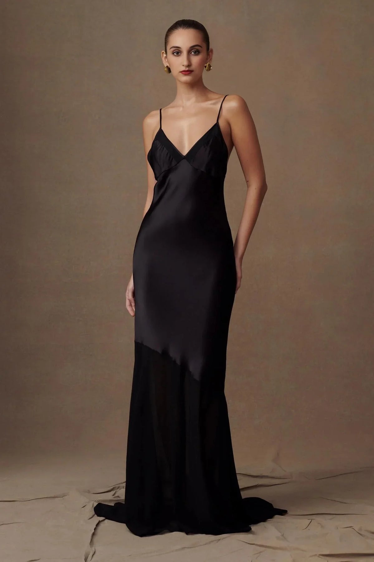 Iridescent Satin Maxi Dress - Black