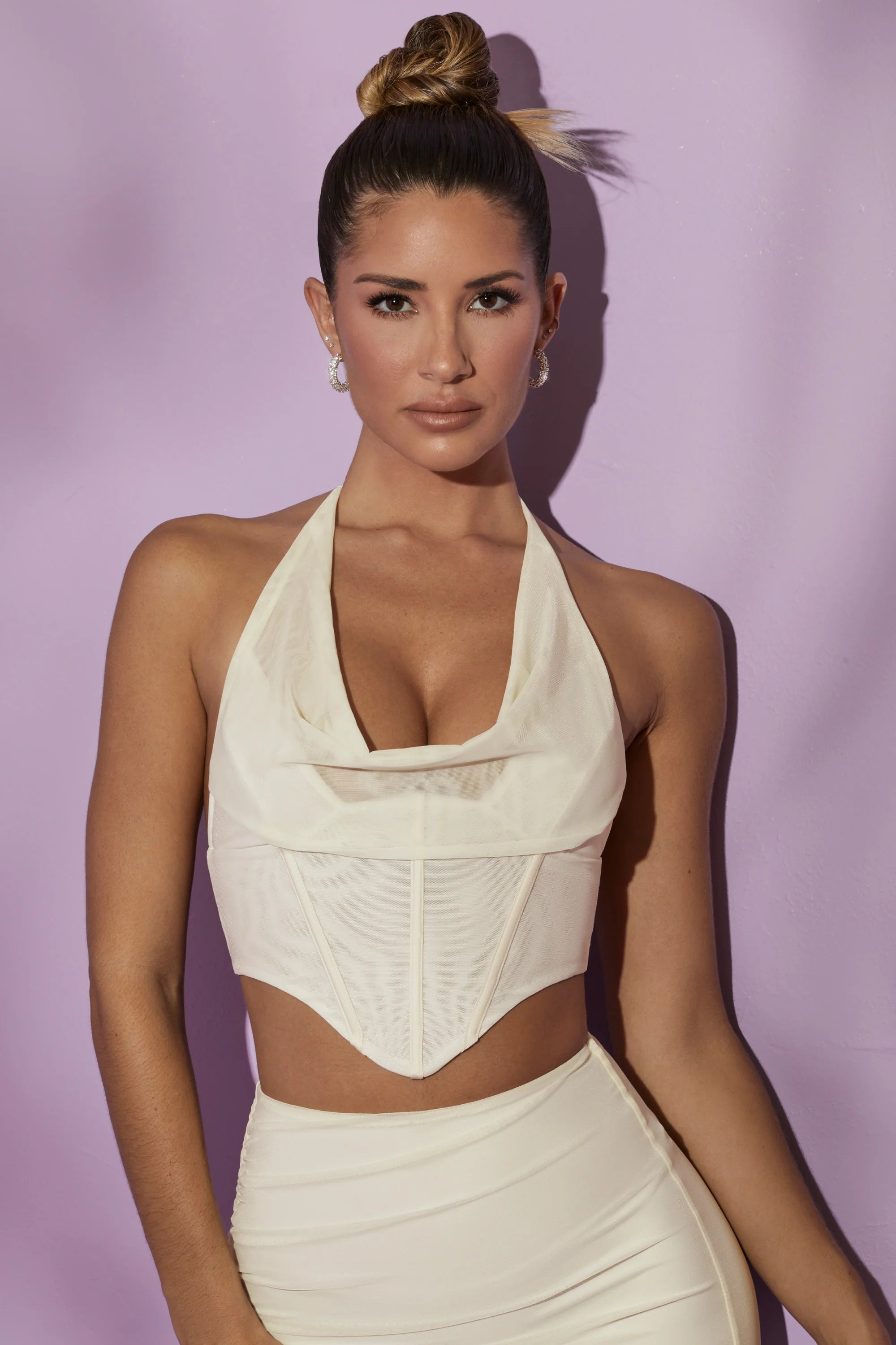 Cowl Neck Halter Neck Top in White