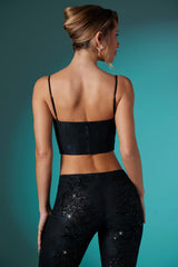 Embellished Lace Corset Crop Top in Black