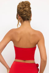 Premium Jersey Strapless Plunge Neck Top in Scarlet Red