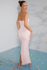 Verziertes Bandeau-Maxikleid mit Wasserfallausschnitt in Blush