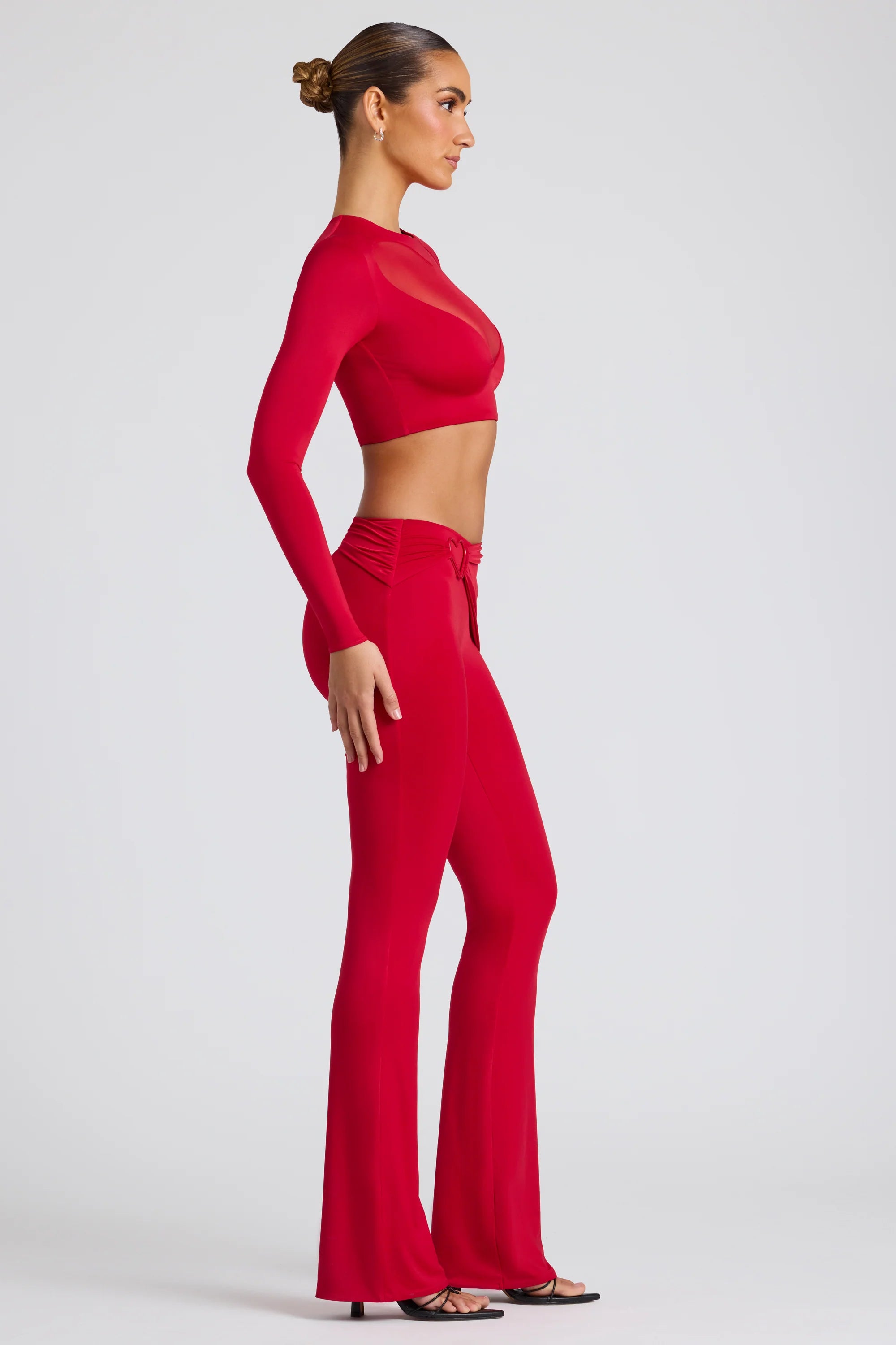 Draped Detail Straight Leg Trousers in Fire Red