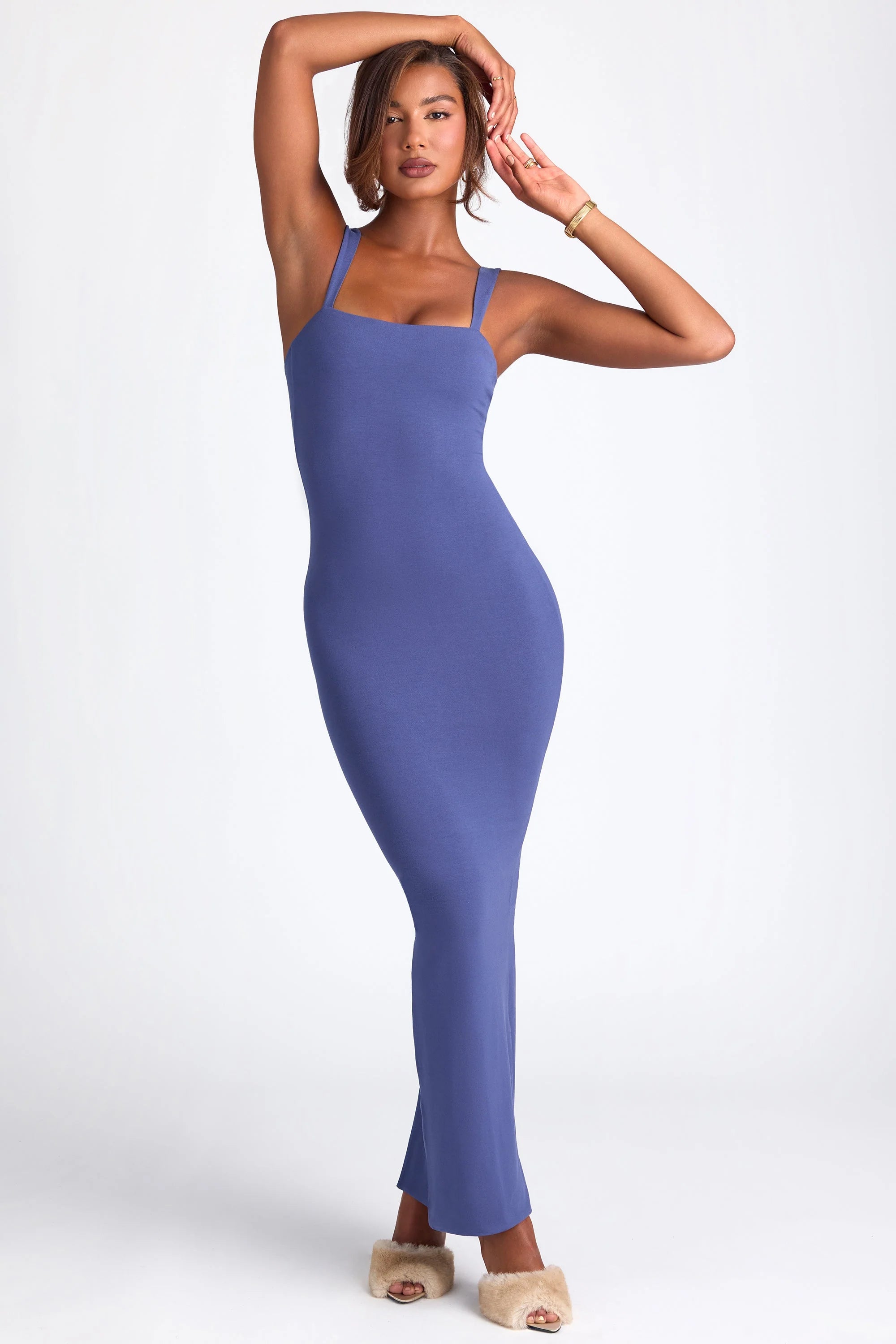 Modal Square Neck Low Back Maxi Dress in Navy