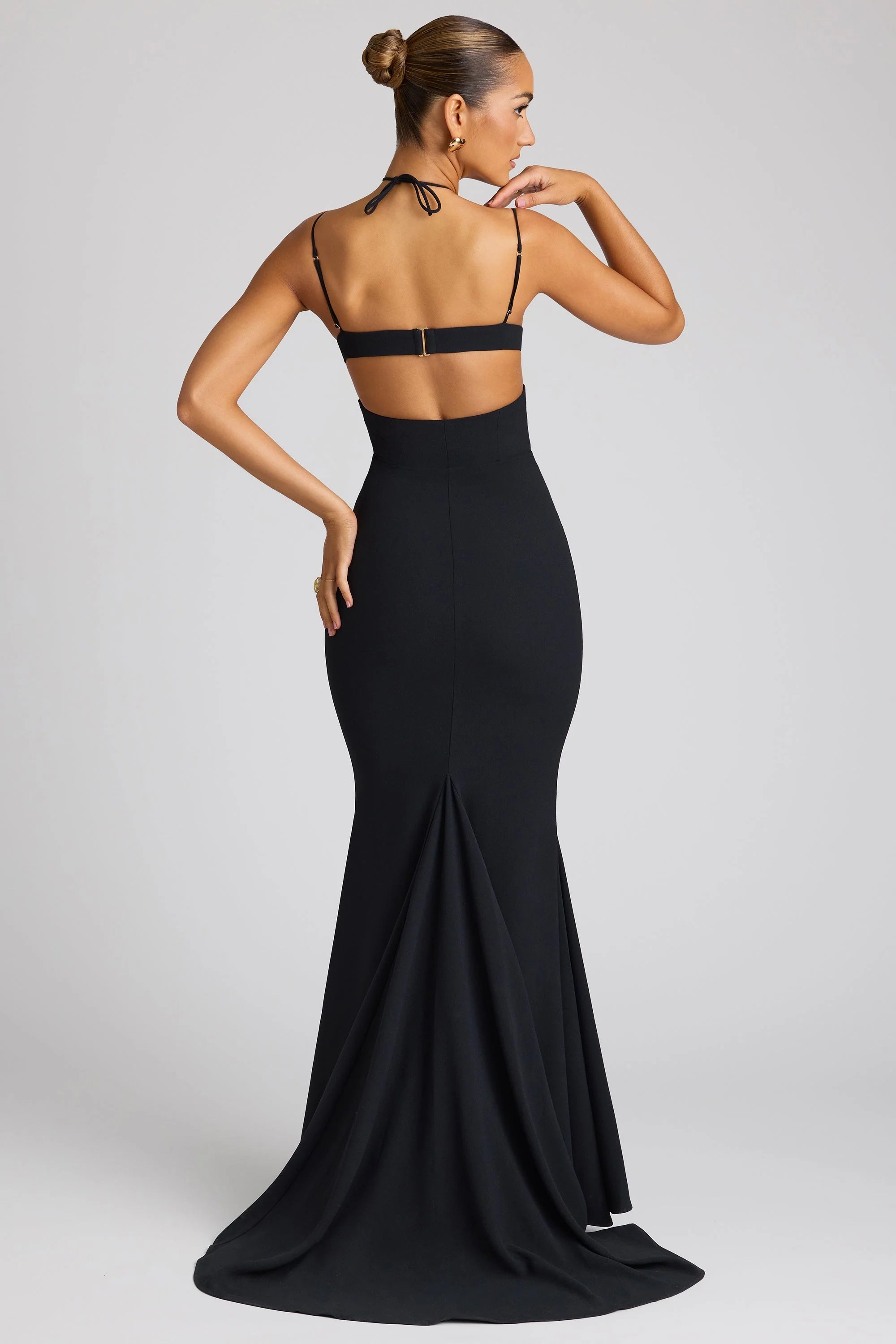 Embellished Heart Cup Detail Evening Gown in Black