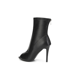 Peep Toe High Heeled Leather Ankle Boots