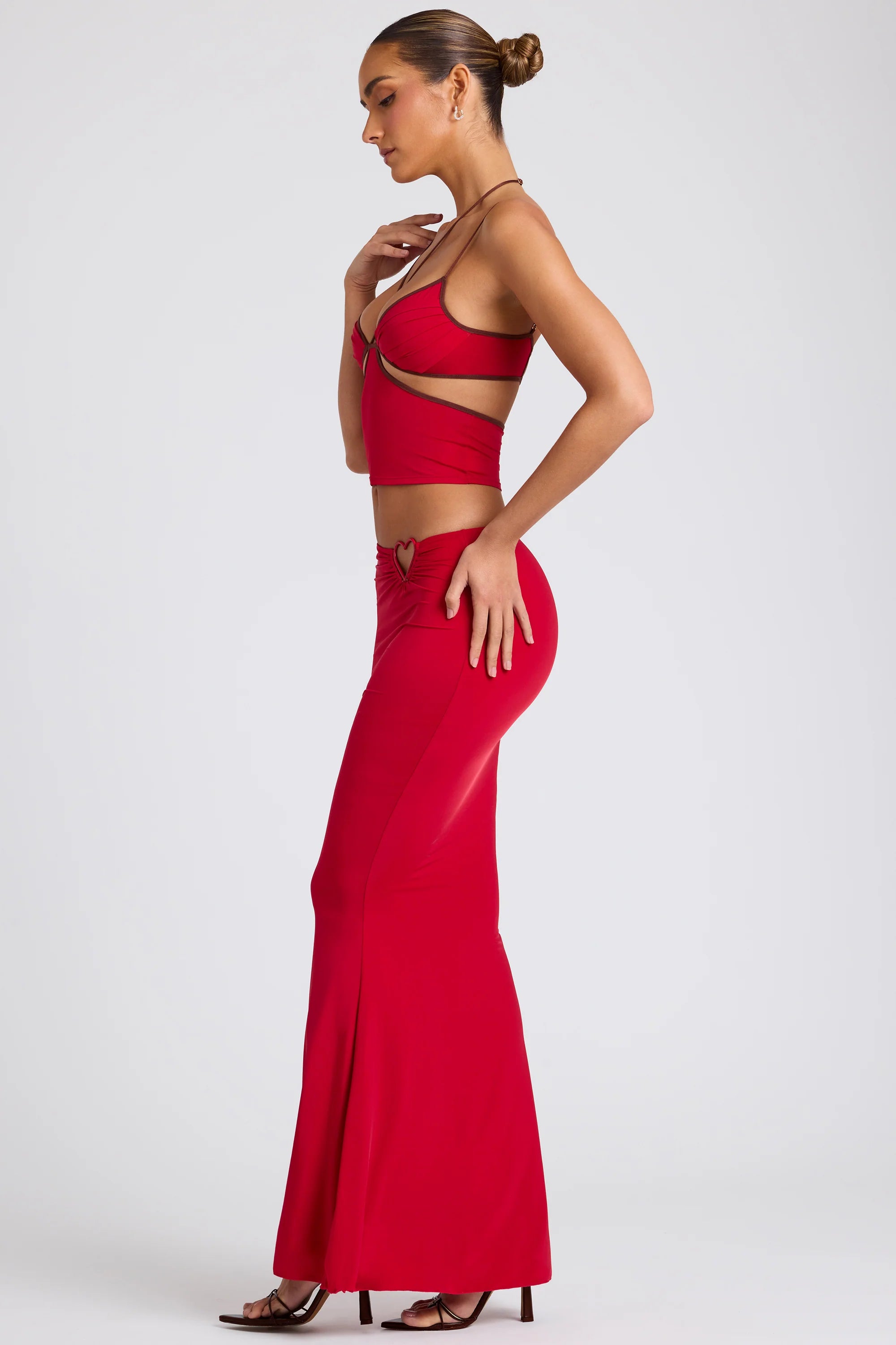 Mid Rise Maxi Skirt in Fire Red