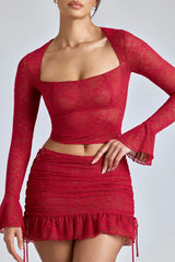 Lace Long Sleeve Top in Cherry Red