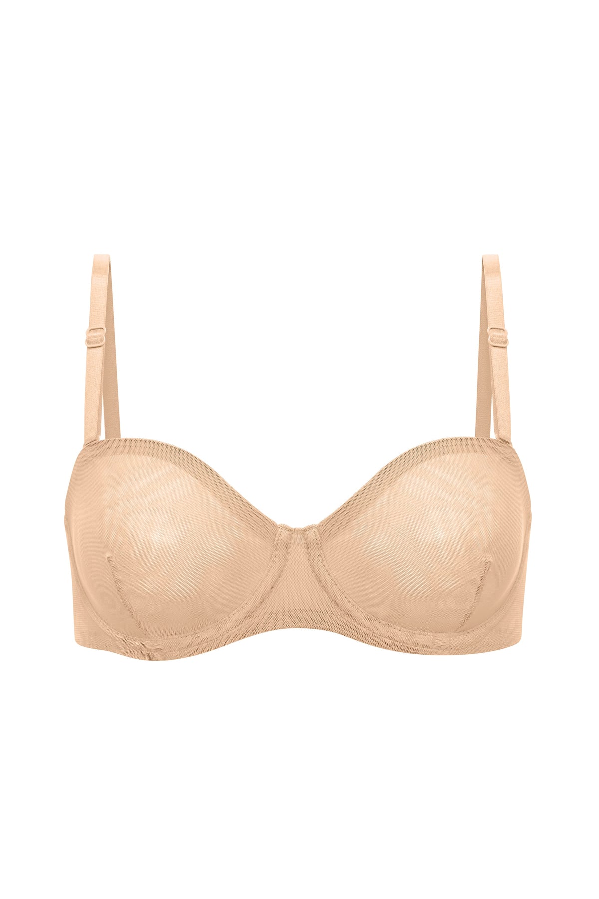 Reggiseno senza spalline in morbida rete in beige