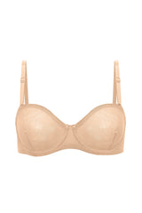 Reggiseno senza spalline in morbida rete in beige